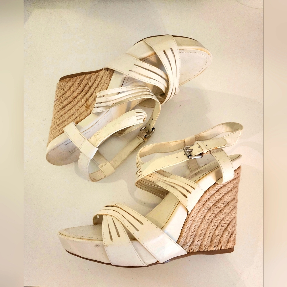 White wedge high heel sandals